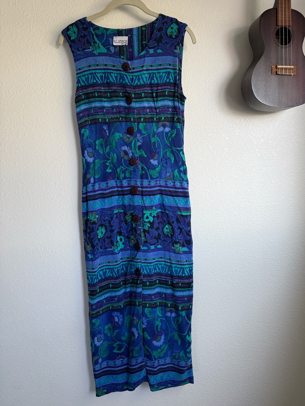 K.C. Spencer New York Vintage 90s Batik Floral Maxi Dress Cottagecore Sz 6/8